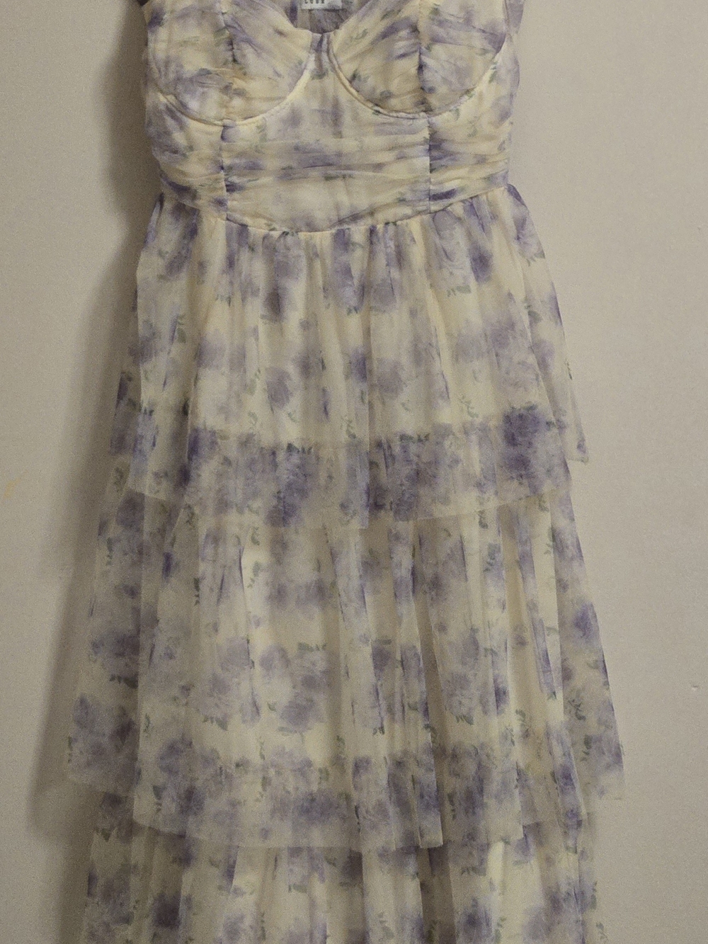 Lush Lavender Floral Tiered Tulle Corset Maxi Dress Size M